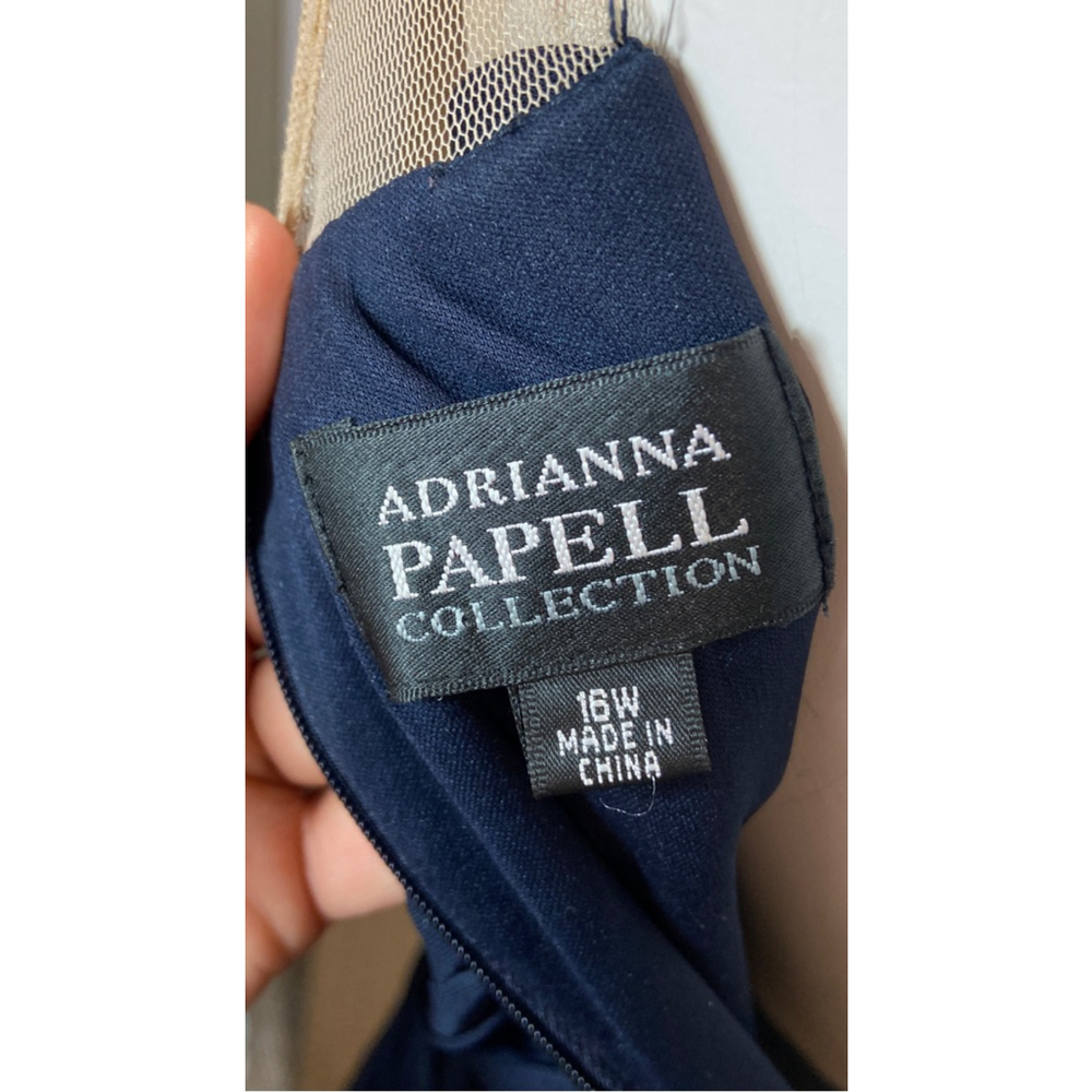 Adrianna Papell Navy Blue Beaded Illusion Neck Ruched Bodycon Cocktail Dress 16W - Picture 7 of 14